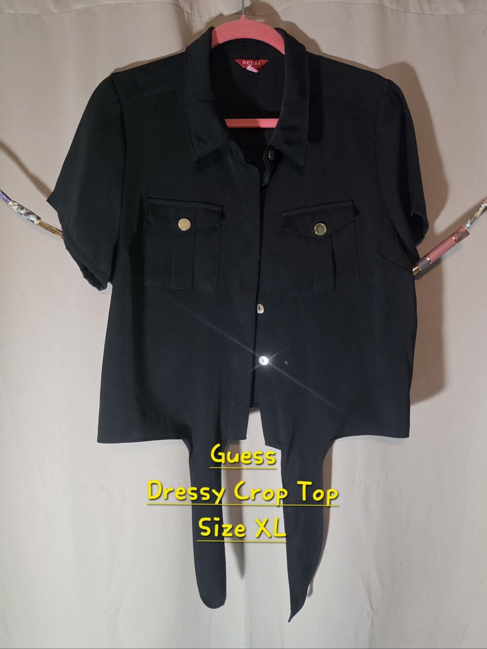 XL - Guess Dressy Crop Top W/ Tie-Front Design